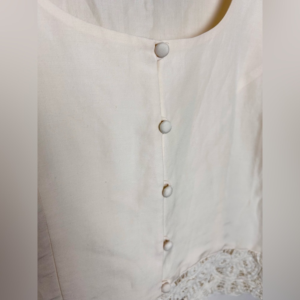 Vintage Silk/Linen Blend Button Down Cottagecore Blouse with Lace Trim Sz L - Picture 9 of 9